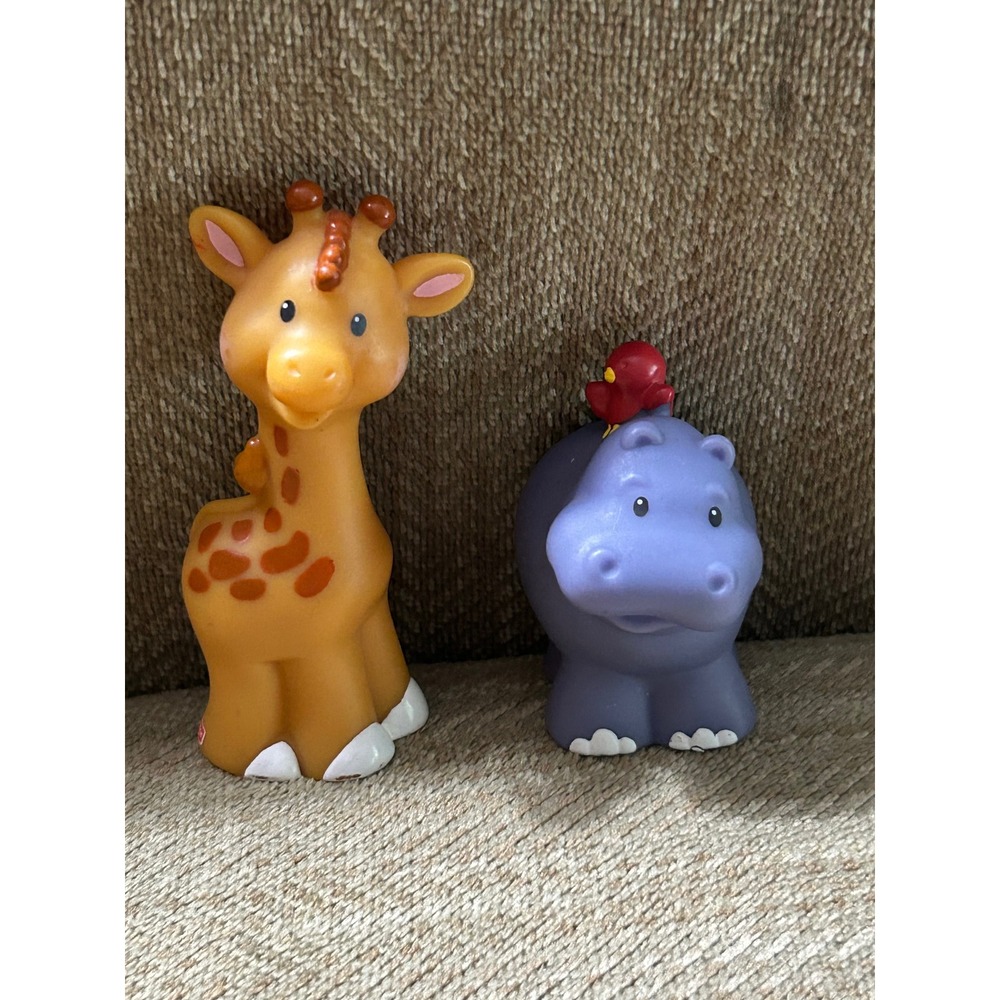 Fisher Price Little People Zoo Animals Giraffe and Hippo with Red Bird Figures